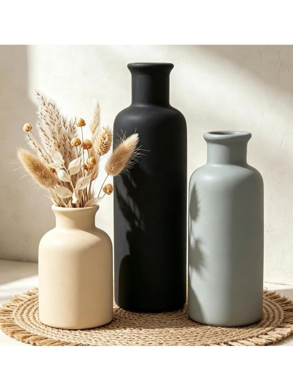 Ceramic Flowers Rustic Vase Set of 3 for Farmhouse Pampas Grass Living Room Dec